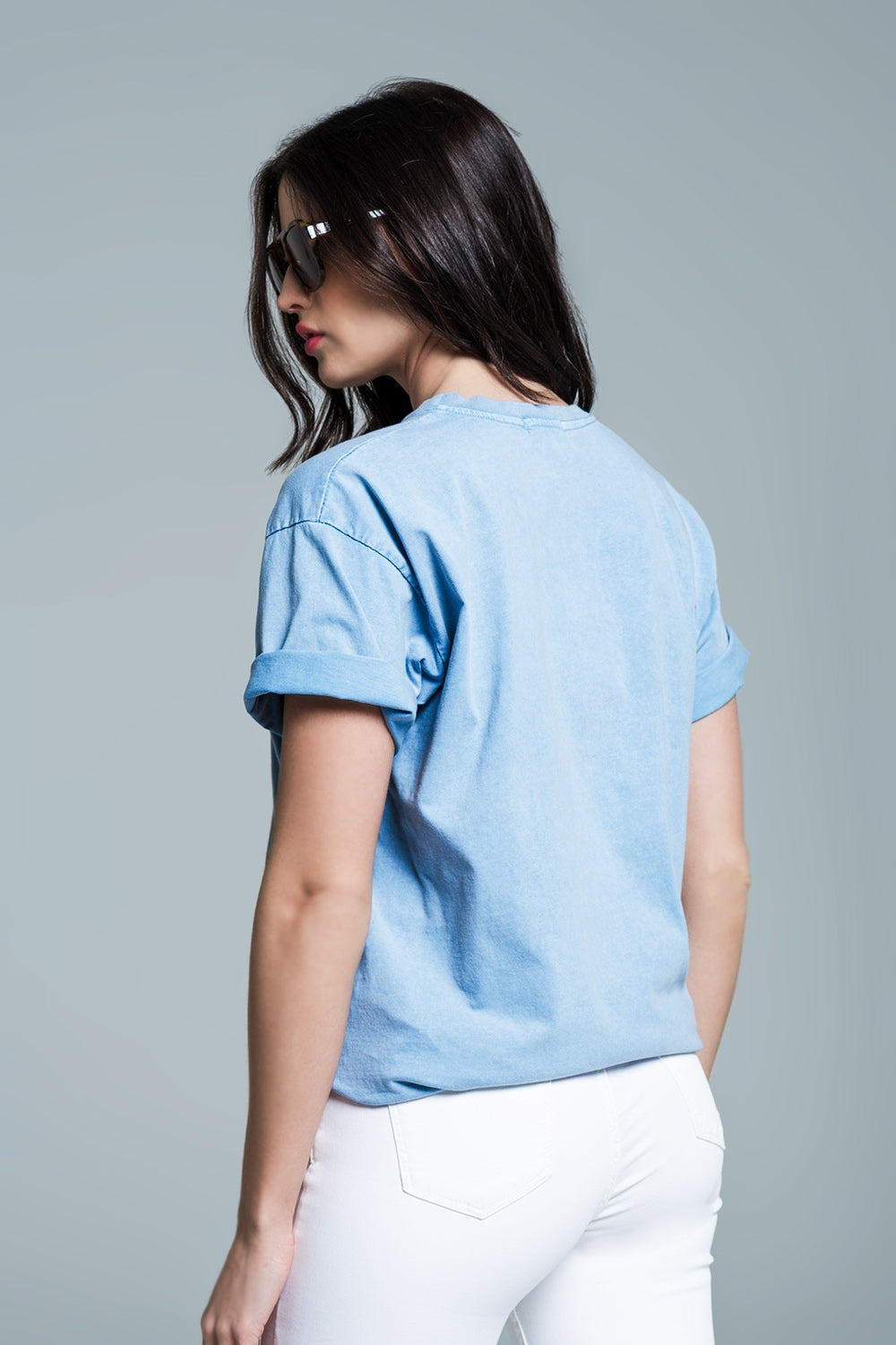 camiseta relaxed fit en baby bue lavado con logotipo de londres