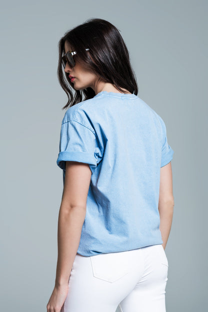 camiseta relaxed fit en baby bue lavado con logotipo de londres