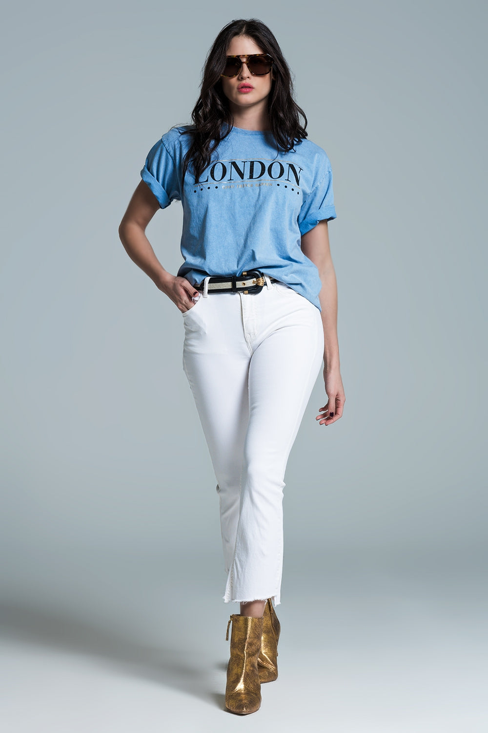 camiseta relaxed fit en baby bue lavado con logotipo de londres