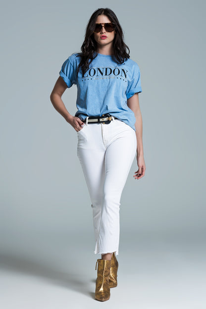 camiseta relaxed fit en baby bue lavado con logotipo de londres