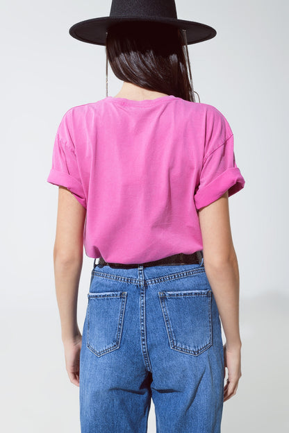 Camiseta rosa con estampado de Los Ángeles en la parte delantera