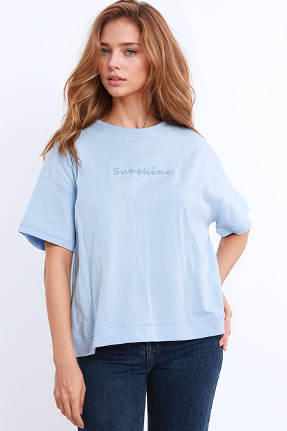 Camiseta Sunshine de gran tamaño con texto texturizado en la parte delantera en azul