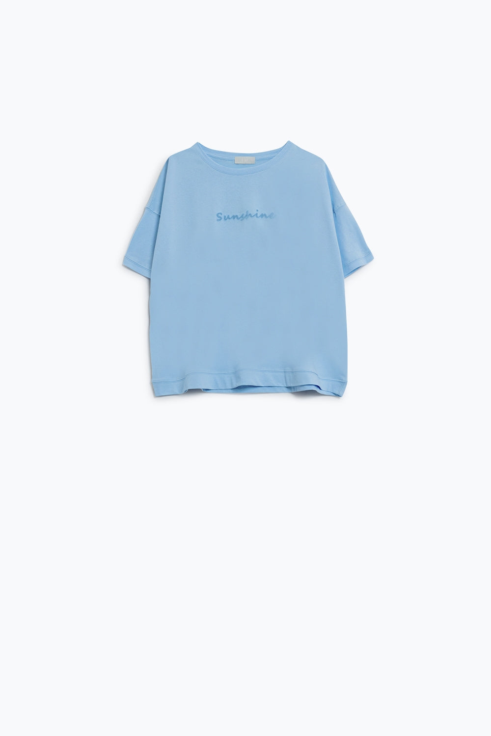 Camiseta Sunshine de gran tamaño con texto texturizado en la parte delantera en azul