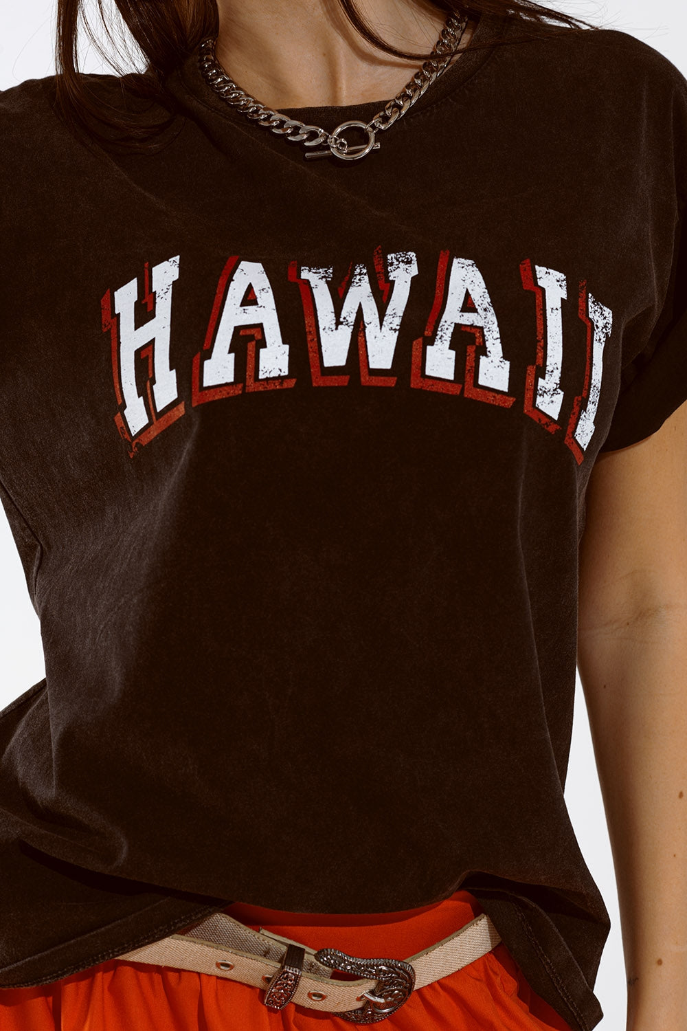 Camiseta Washed Effect Hawaii Negra