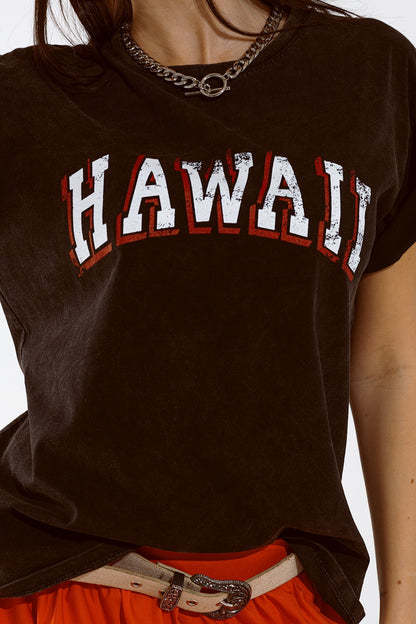 Camiseta Washed Effect Hawaii Negra