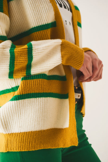 Cardigan abierto en rayas amarillas