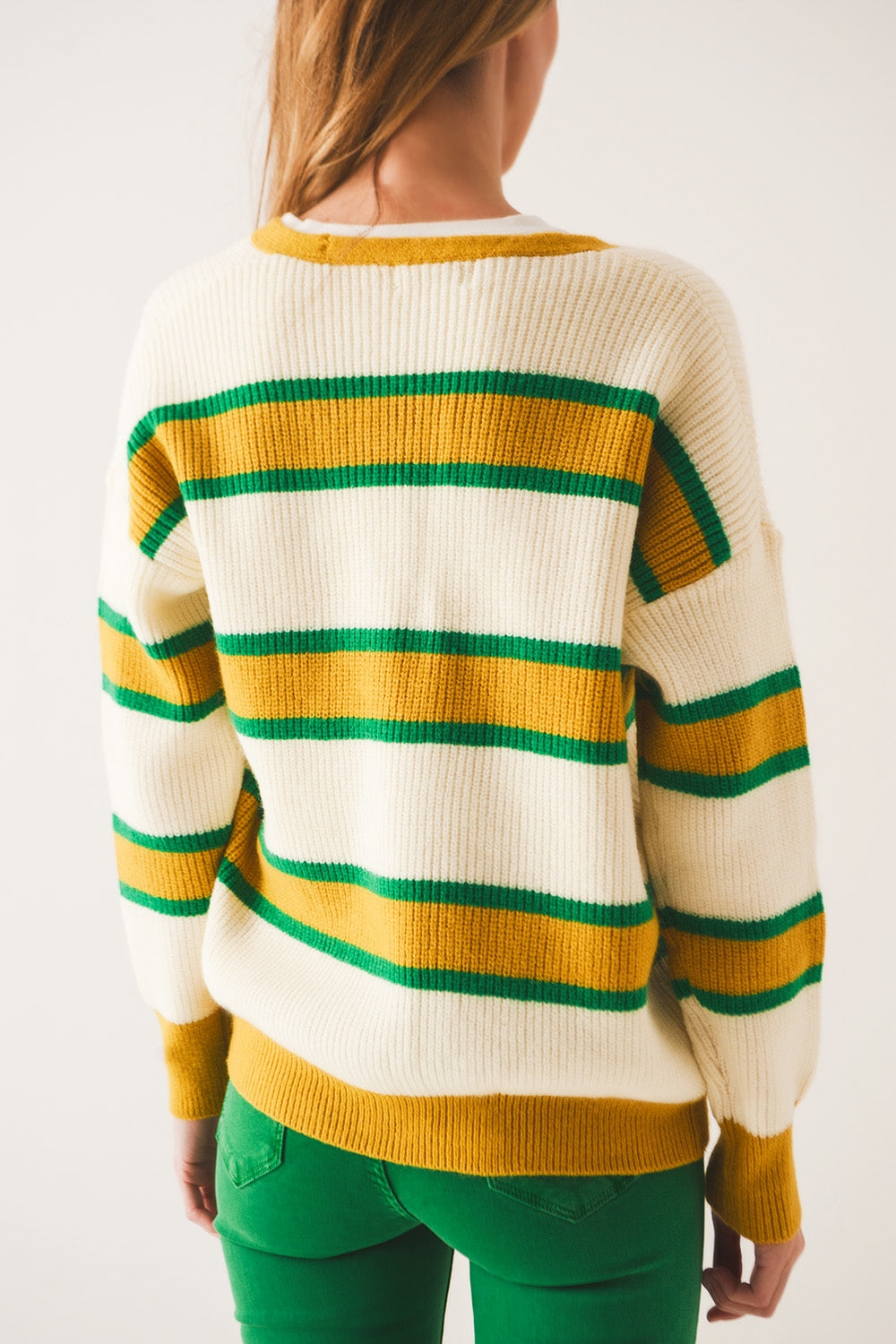 Cardigan abierto en rayas amarillas