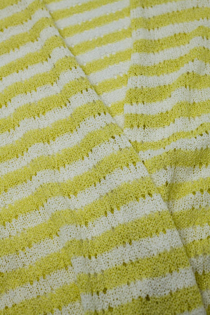 Cárdigan Amarillo Estilo Boho Con Punto Pointelle A Rayas Y Detalles De Flecos