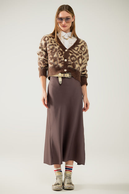 cárdigan con estampado de leopardo y lana en beige