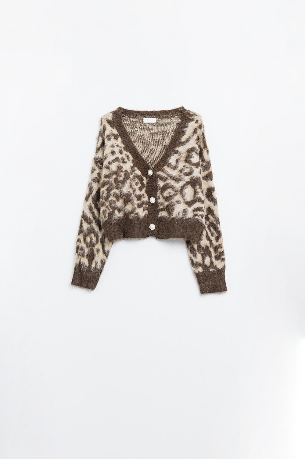 cárdigan con estampado de leopardo y lana en beige