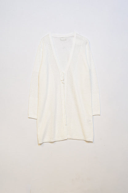 Cárdigan de Croché con Cordón de Ajuste en Blanco