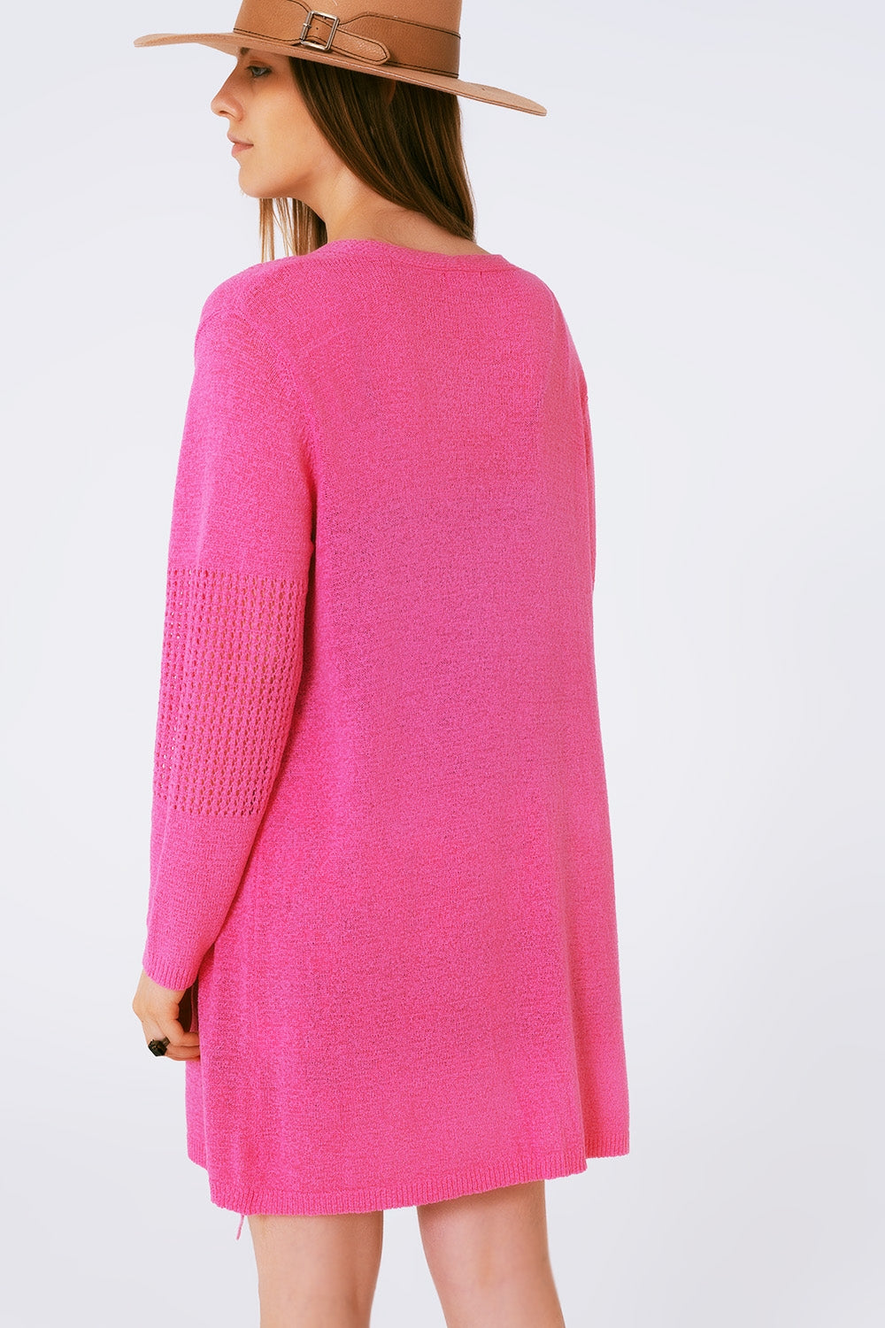 Cárdigan de Croché con Cordón de Ajuste en Rosa