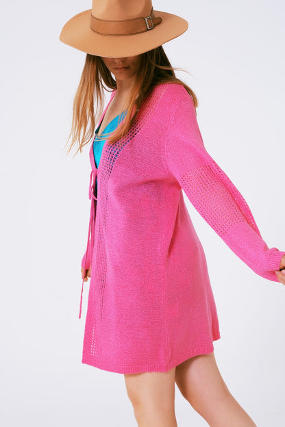 Cárdigan de Croché con Cordón de Ajuste en Rosa