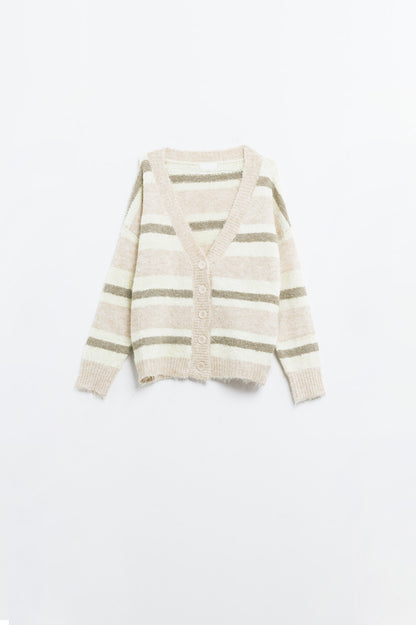 cárdigan de rayas beige