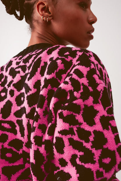 Cardigan fucsia con diseño animal