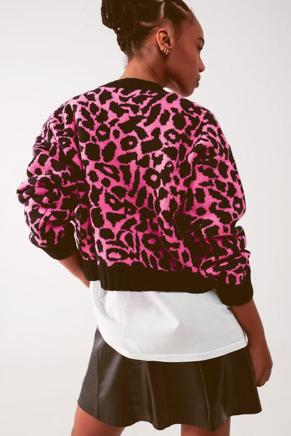 Cardigan fucsia con diseño animal