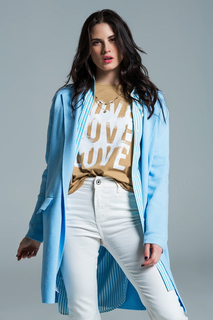 Cárdigan maxi de cuello oversize en azul bebé