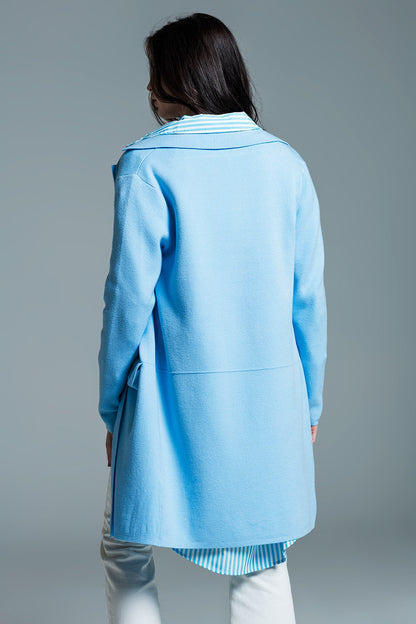 Cárdigan maxi de cuello oversize en azul bebé