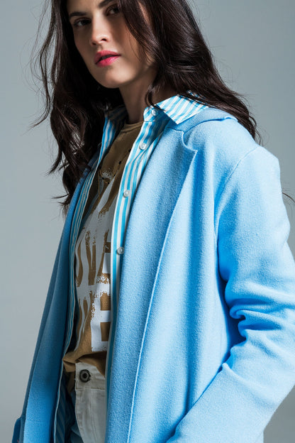 Cárdigan maxi de cuello oversize en azul bebé