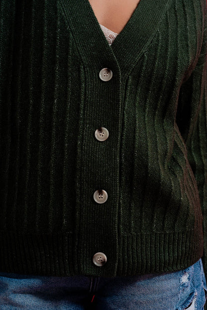 Cárdigan verde de canalé