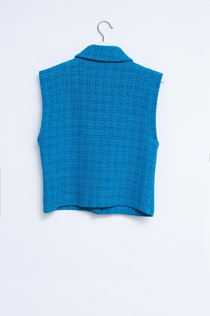 Chaleco de traje azul de sastre de bouclé