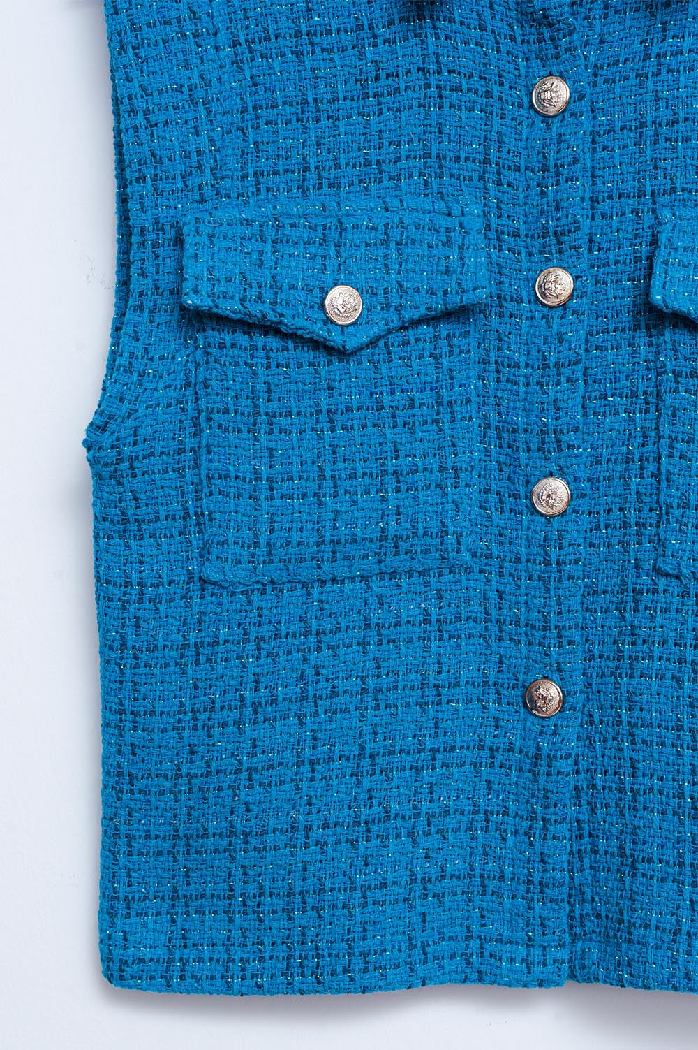Chaleco de traje azul de sastre de bouclé