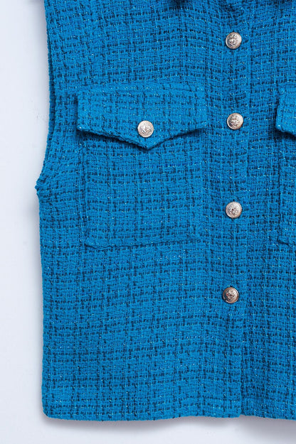 Chaleco de traje azul de sastre de bouclé