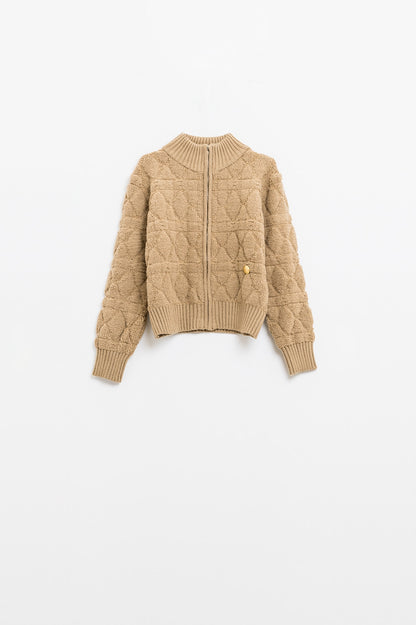 Chaqueta bomber de suave punto grueso en color camel
