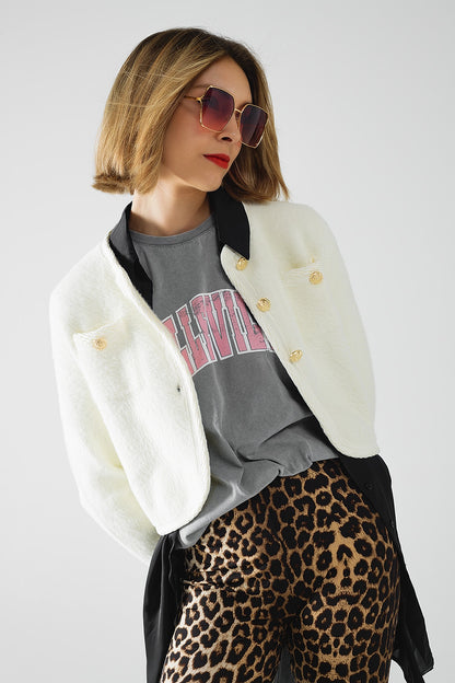 Chaqueta de punto de alta calidad extra suave y esponjosa en color crudo