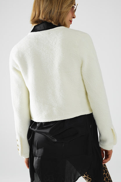 Chaqueta de punto de alta calidad extra suave y esponjosa en color crudo