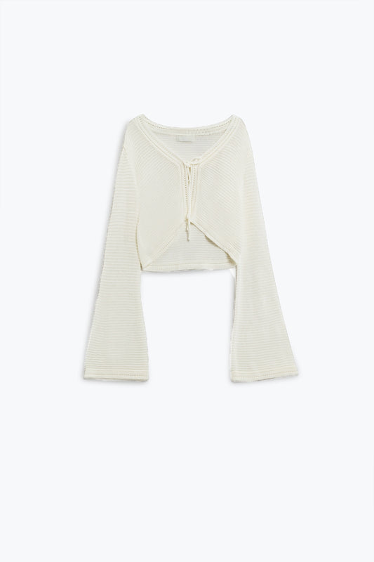 Q2 Chaqueta de punto de manga larga en blanco con detalle de nudo