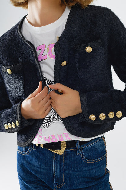 Chaqueta de punto extra suave y esponjosa de alta calidad en negro