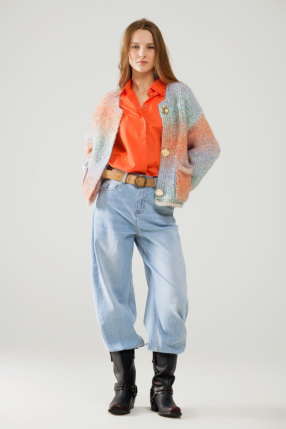 Chaqueta de punto multicolor con 3 botones dorados