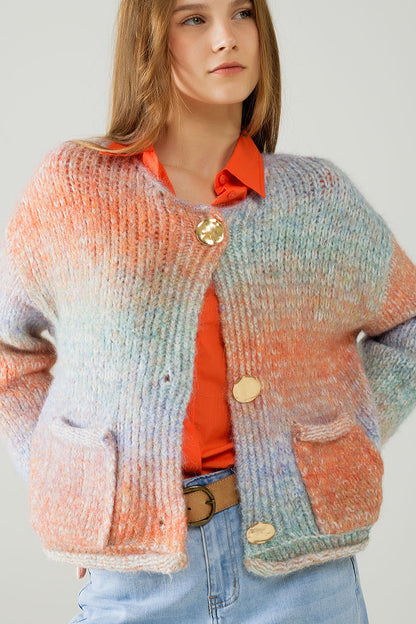 Chaqueta de punto multicolor con 3 botones dorados