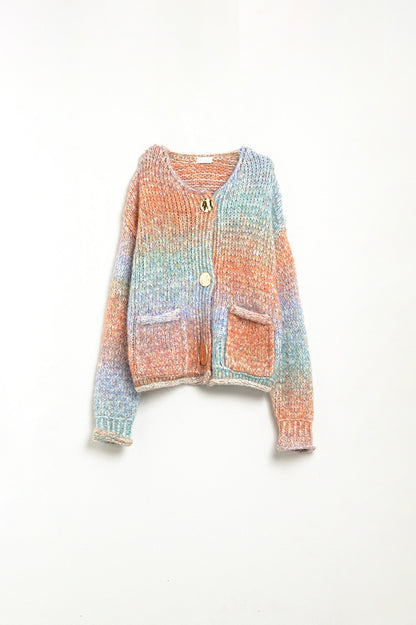 Chaqueta de punto multicolor con 3 botones dorados