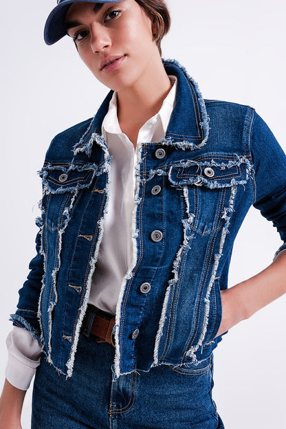 Chaqueta denim con remates desilachados