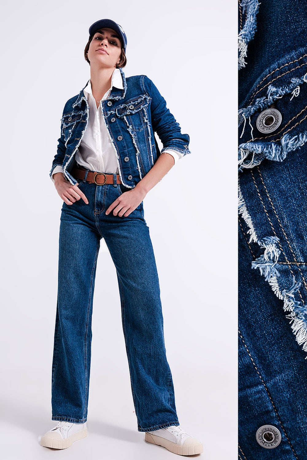 Chaqueta denim con remates desilachados