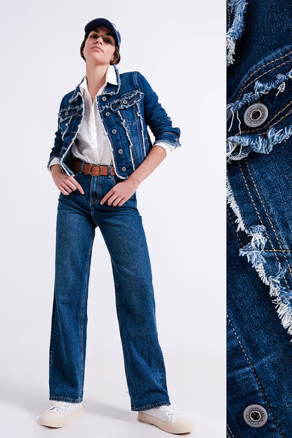 Chaqueta denim con remates desilachados