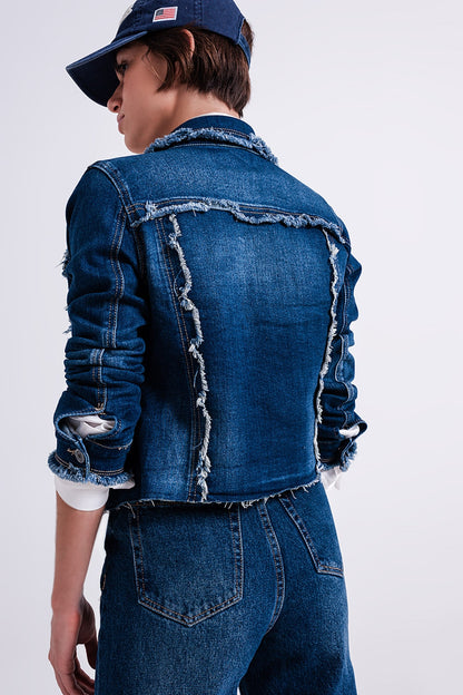 Chaqueta denim con remates desilachados
