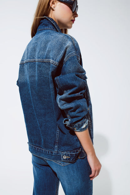 chaqueta denim extragrande con acabado metálico plateado