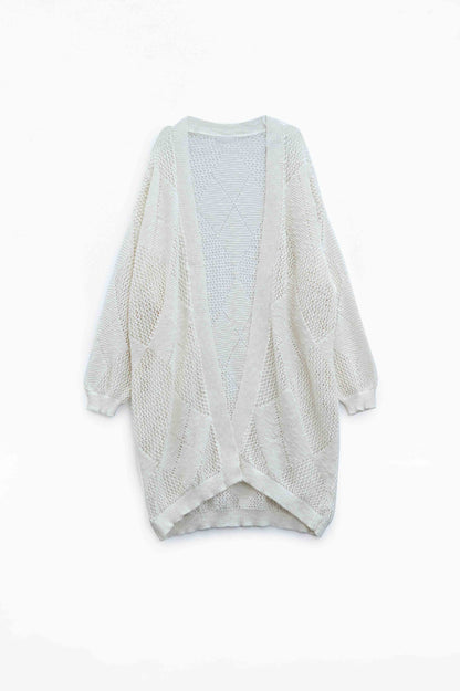 Q2 Chaqueta Larga de Punto Argyle en Crema