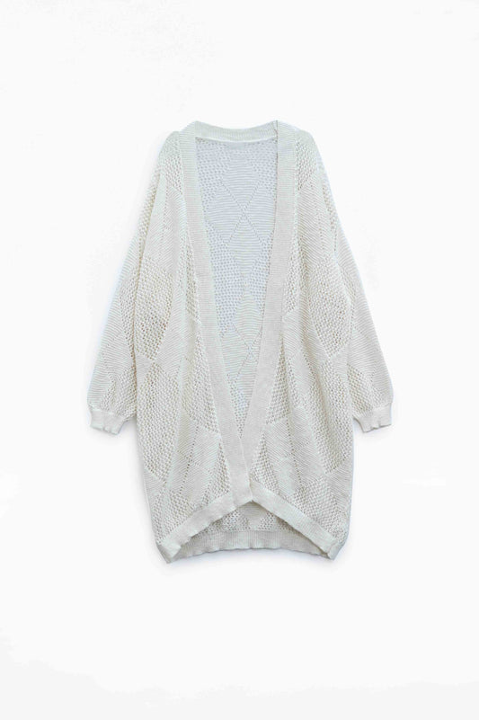 Q2 Chaqueta Larga de Punto Argyle en Crema