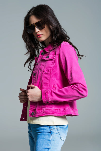 Chaqueta vaquera básica con bolsillos en rosa