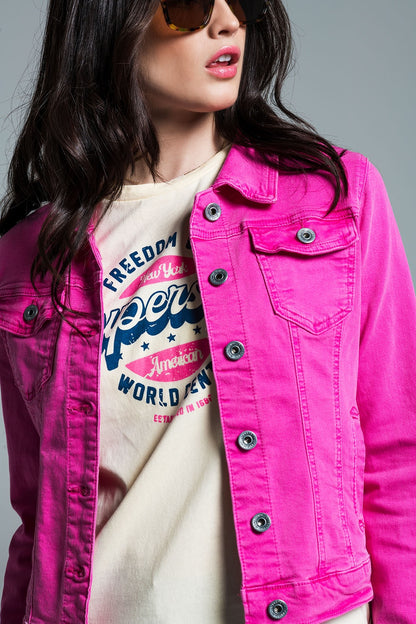 Chaqueta vaquera básica con bolsillos en rosa