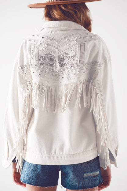 Chaqueta vaquera blanca con flecos