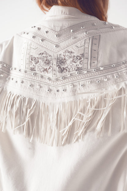 Chaqueta vaquera blanca con flecos