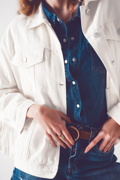 Chaqueta vaquera blanca con flecos