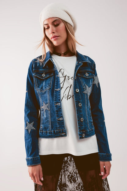 Chaqueta vaquera con adorno de estrella en lavado medio