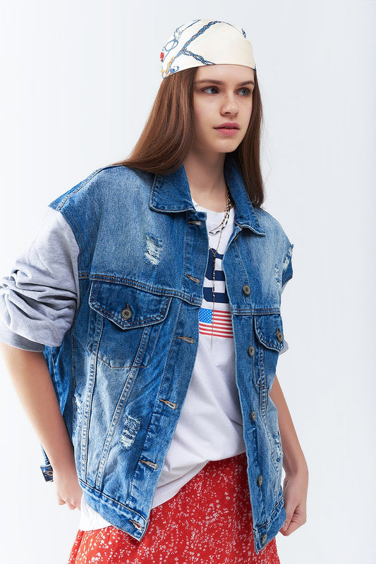 Q2 Chaqueta vaquera con mangas de tejido deportivo