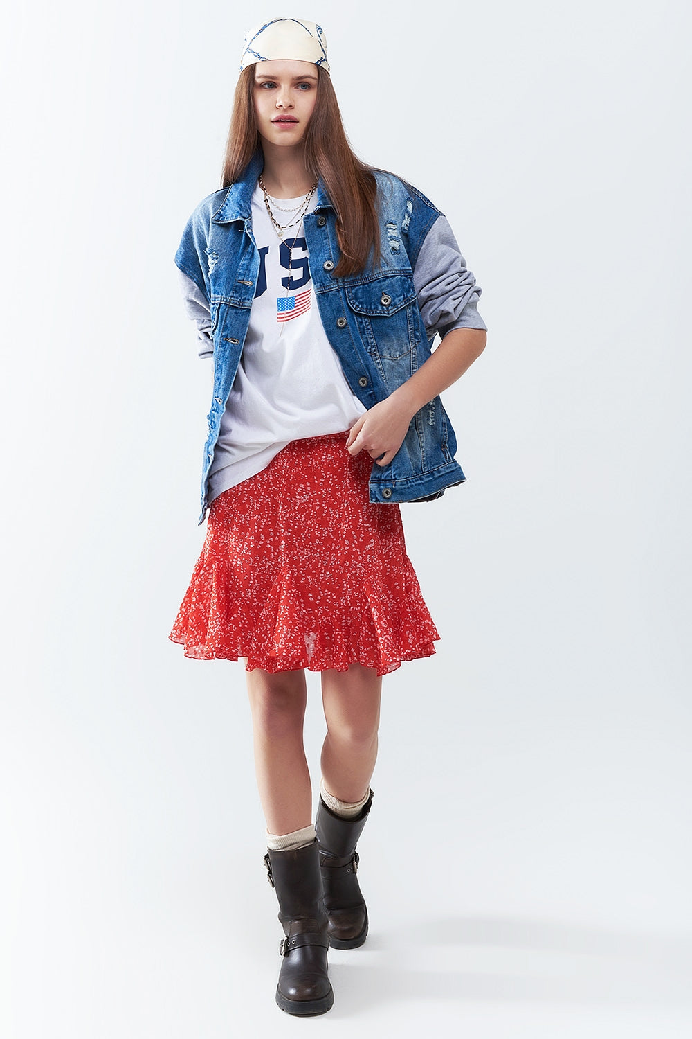 Chaqueta vaquera con mangas de tejido deportivo